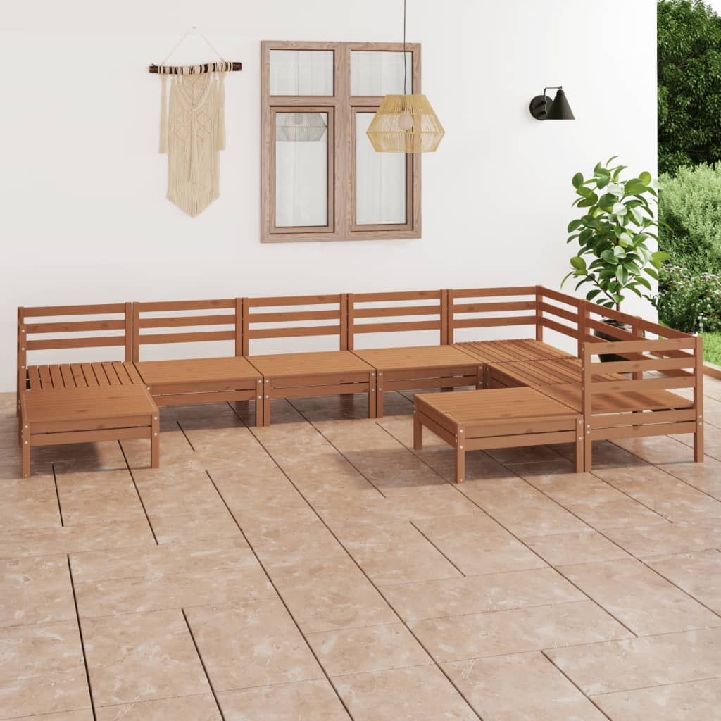 9-tlg. Garten-Lounge-Set Massivholz Kiefer Honigbraun